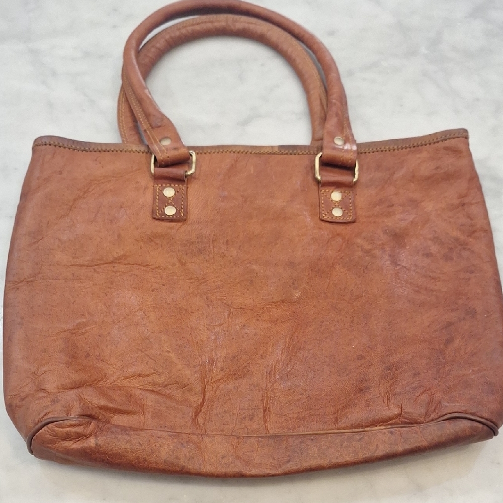 Firu Brown Leather Unique Boho Handmade Tote Bag Work Laptop Durable 12 x 16